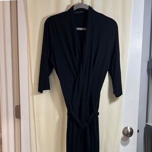 Les Lunes Paul Black Wrap 3/4 Sleeve Bamboo Belted Jumpsuit Workwear Travel-SZ M